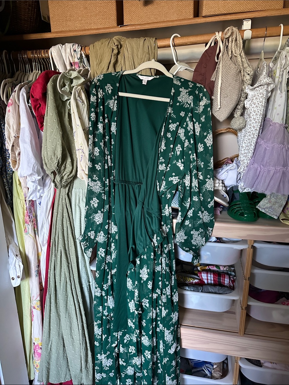 LC Lauren Conrad Green Floral Wrap Maxi Dress